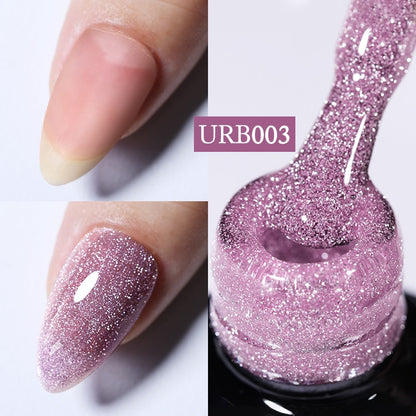 7ml Glitter  Rubber Base Gel Aurora Chameleon Pink Gold Flakes Varnish Soak Off Semi Permanent UV Gels Polish