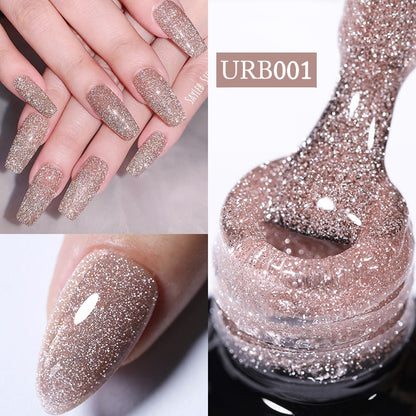 7ml Glitter  Rubber Base Gel Aurora Chameleon Pink Gold Flakes Varnish Soak Off Semi Permanent UV Gels Polish