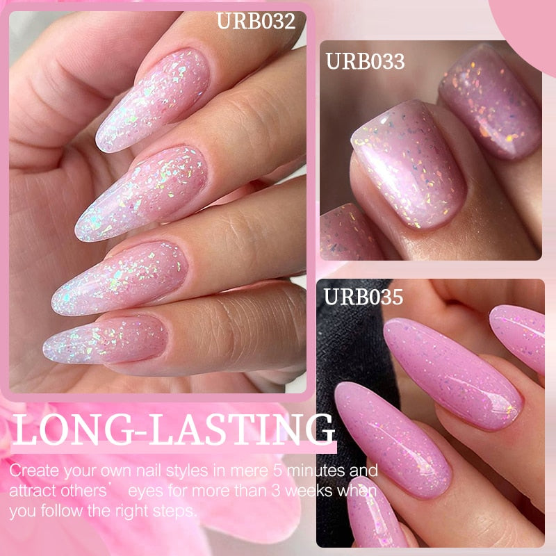 7ml Glitter  Rubber Base Gel Aurora Chameleon Pink Gold Flakes Varnish Soak Off Semi Permanent UV Gels Polish