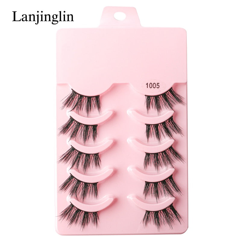 Half Eey Lashes 3/5/10 Pairs New Faux Mink Lashes Natural False Eyelashes Wispy Fluffy Eyelash Extension Makeup Half Lashes Tool