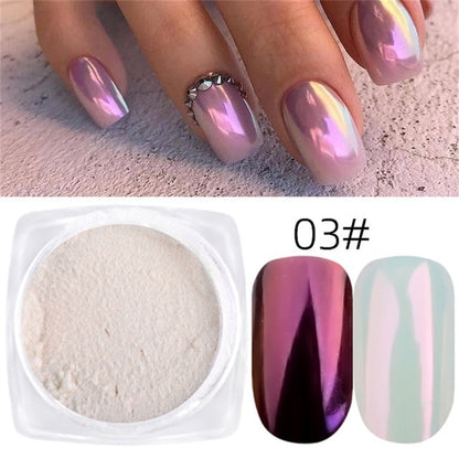 Multicolor Holographic Neon Shimmer Glitter Ice Muscle Aurora Nail Pigment Powder Fine Chrome Rubbing Dust Mirror Polish Decorat