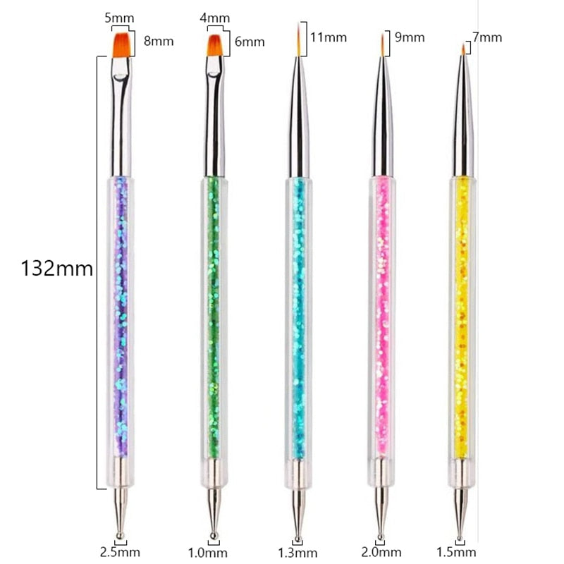 5/20Pcs Nail Art Brush Design Tip Painting Drawing Carving Dotting Pen FlatFan Liner Acrylic Gel UV Polish Manicure Tools