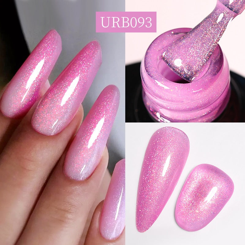 7ml Glitter  Rubber Base Gel Aurora Chameleon Pink Gold Flakes Varnish Soak Off Semi Permanent UV Gels Polish