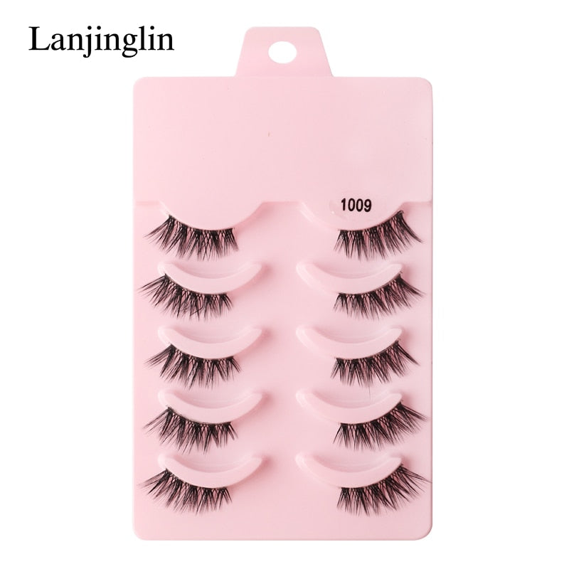 Half Eey Lashes 3/5/10 Pairs New Faux Mink Lashes Natural False Eyelashes Wispy Fluffy Eyelash Extension Makeup Half Lashes Tool