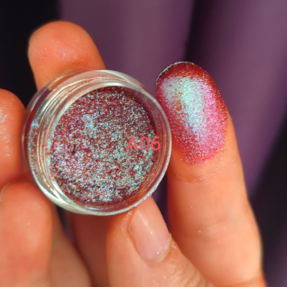 Multicolor Holographic Neon Shimmer Glitter Ice Muscle Aurora Nail Pigment Powder Fine Chrome Rubbing Dust Mirror Polish Decorat