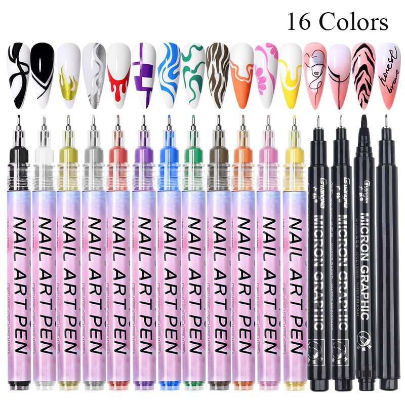 1Set Nail Art Drawing Pen Graffiti Nail Acrylic Pen Waterproof Painting Liner DIY 3D Abstract Line Nail Art Beauty Tool Manicure