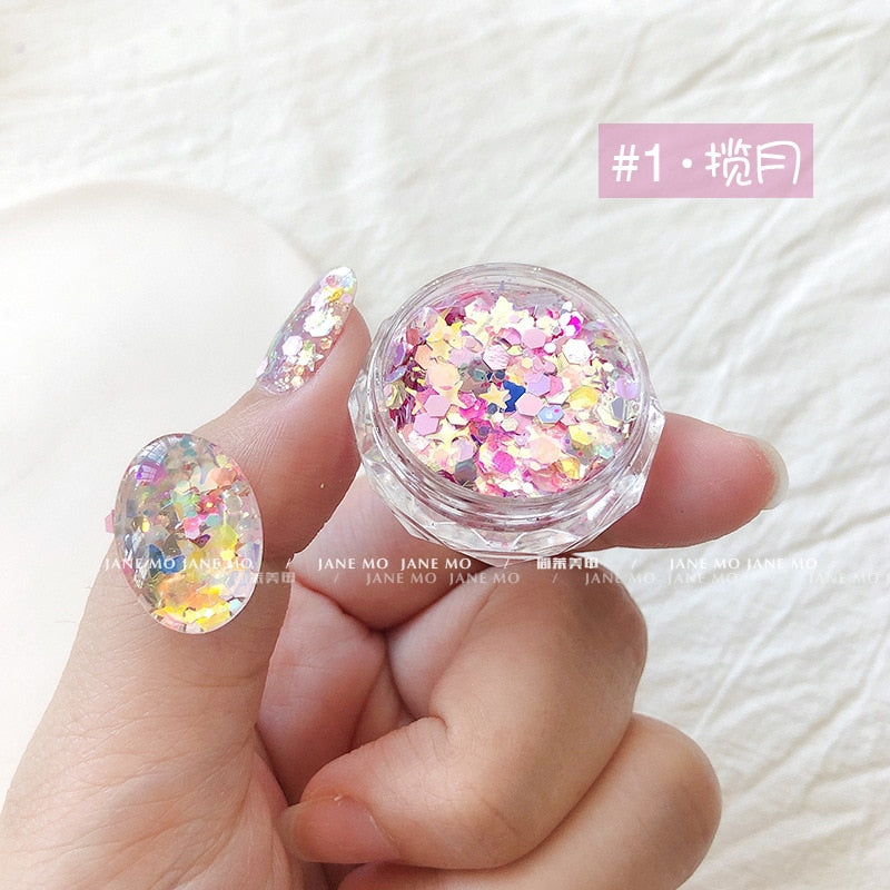 Multicolor Holographic Neon Shimmer Glitter Ice Muscle Aurora Nail Pigment Powder Fine Chrome Rubbing Dust Mirror Polish Decorat