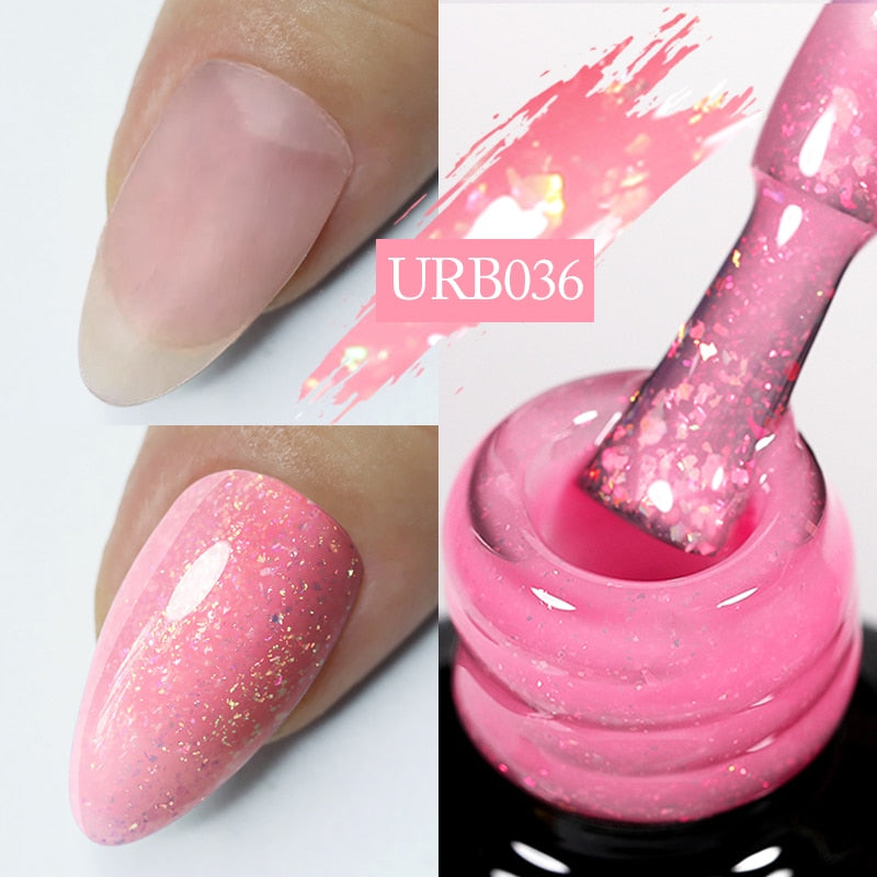 7ml Glitter  Rubber Base Gel Aurora Chameleon Pink Gold Flakes Varnish Soak Off Semi Permanent UV Gels Polish