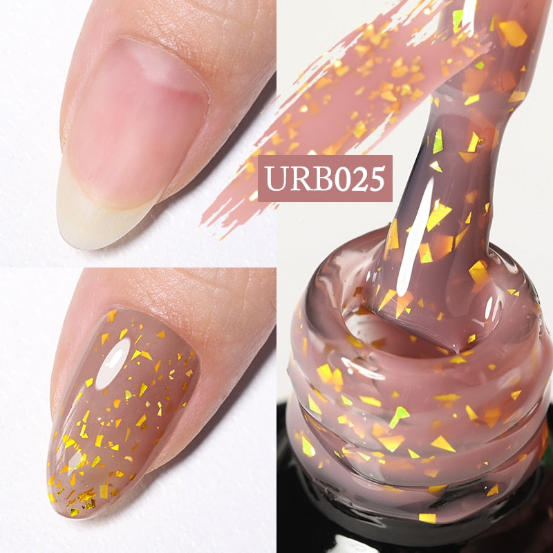 7ml Glitter  Rubber Base Gel Aurora Chameleon Pink Gold Flakes Varnish Soak Off Semi Permanent UV Gels Polish