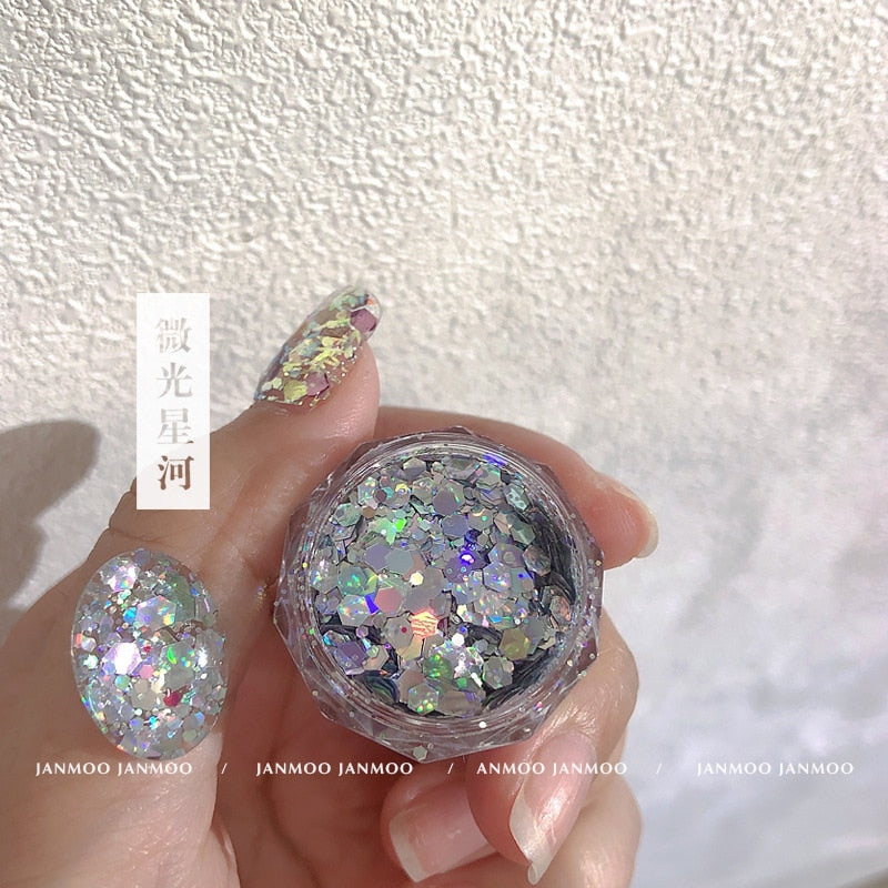 Multicolor Holographic Neon Shimmer Glitter Ice Muscle Aurora Nail Pigment Powder Fine Chrome Rubbing Dust Mirror Polish Decorat