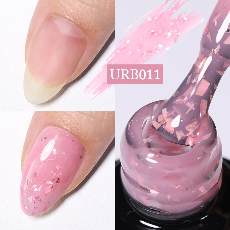 7ml Glitter  Rubber Base Gel Aurora Chameleon Pink Gold Flakes Varnish Soak Off Semi Permanent UV Gels Polish