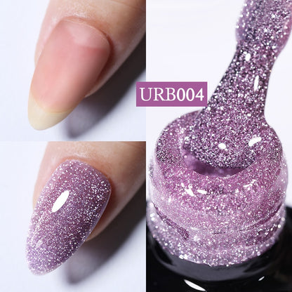 7ml Glitter  Rubber Base Gel Aurora Chameleon Pink Gold Flakes Varnish Soak Off Semi Permanent UV Gels Polish