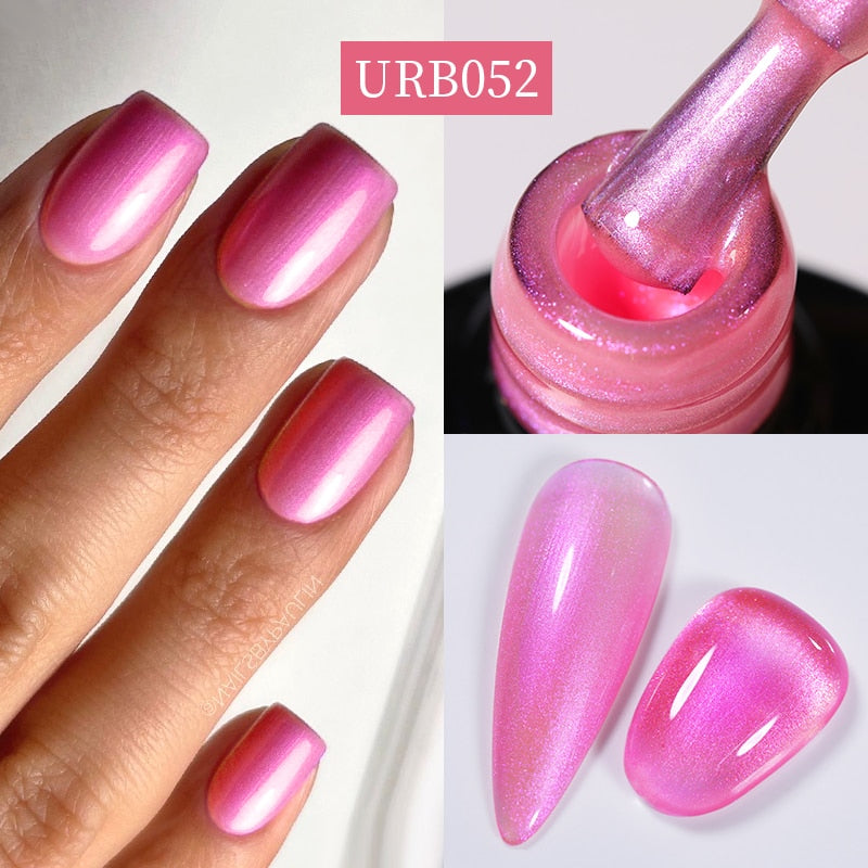 7ml Glitter  Rubber Base Gel Aurora Chameleon Pink Gold Flakes Varnish Soak Off Semi Permanent UV Gels Polish