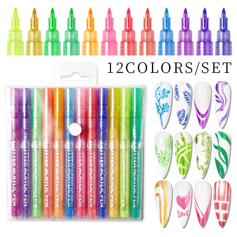 1Set Nail Art Drawing Pen Graffiti Nail Acrylic Pen Waterproof Painting Liner DIY 3D Abstract Line Nail Art Beauty Tool Manicure