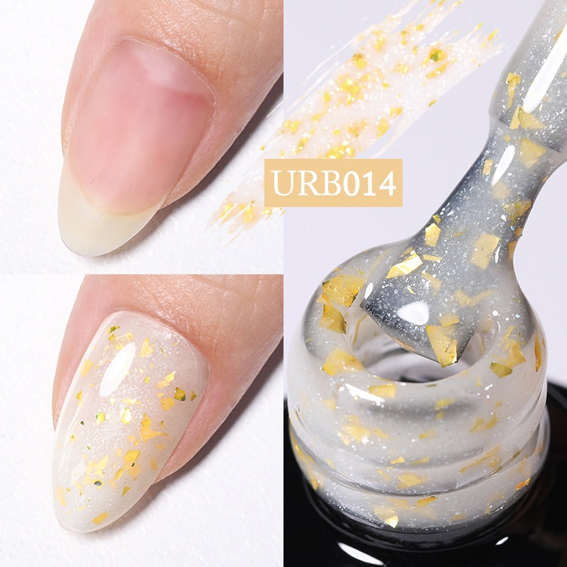 7ml Glitter  Rubber Base Gel Aurora Chameleon Pink Gold Flakes Varnish Soak Off Semi Permanent UV Gels Polish