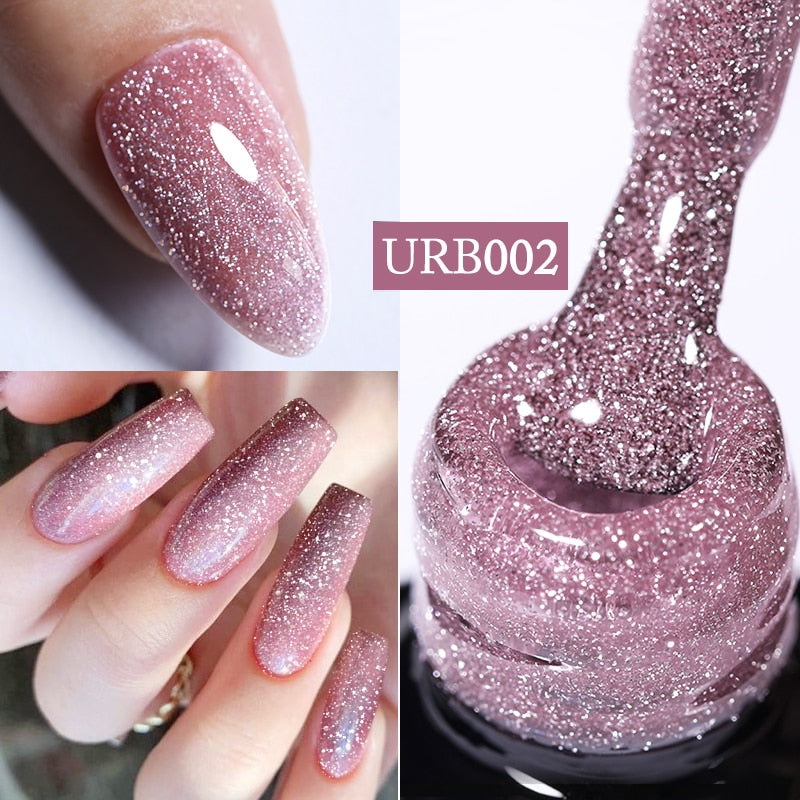 7ml Glitter  Rubber Base Gel Aurora Chameleon Pink Gold Flakes Varnish Soak Off Semi Permanent UV Gels Polish