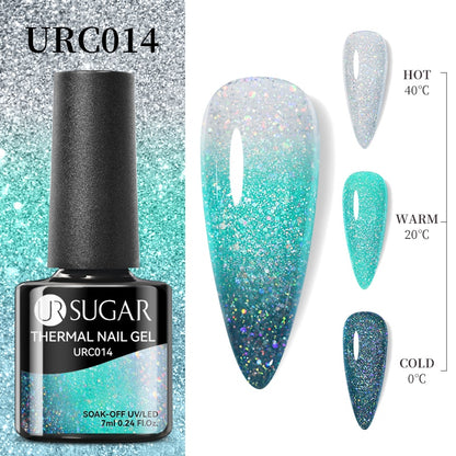 UR SUGAR Green Blue 3-layers Temperature Color-changing Gel Nail Polish 7ml Glass Bottle Thermal Gel Soak Off Nail Art Varnish