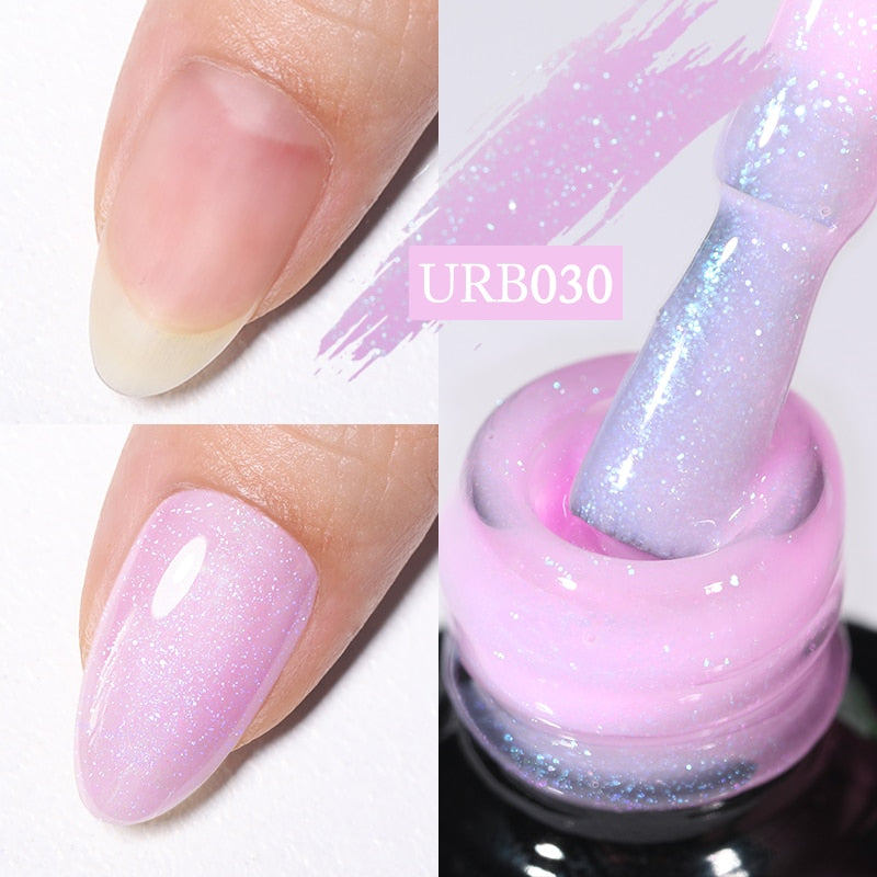 7ml Glitter  Rubber Base Gel Aurora Chameleon Pink Gold Flakes Varnish Soak Off Semi Permanent UV Gels Polish