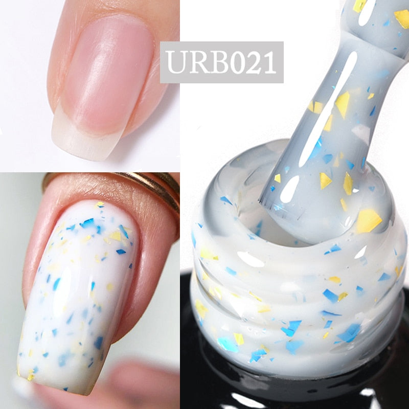 7ml Glitter  Rubber Base Gel Aurora Chameleon Pink Gold Flakes Varnish Soak Off Semi Permanent UV Gels Polish