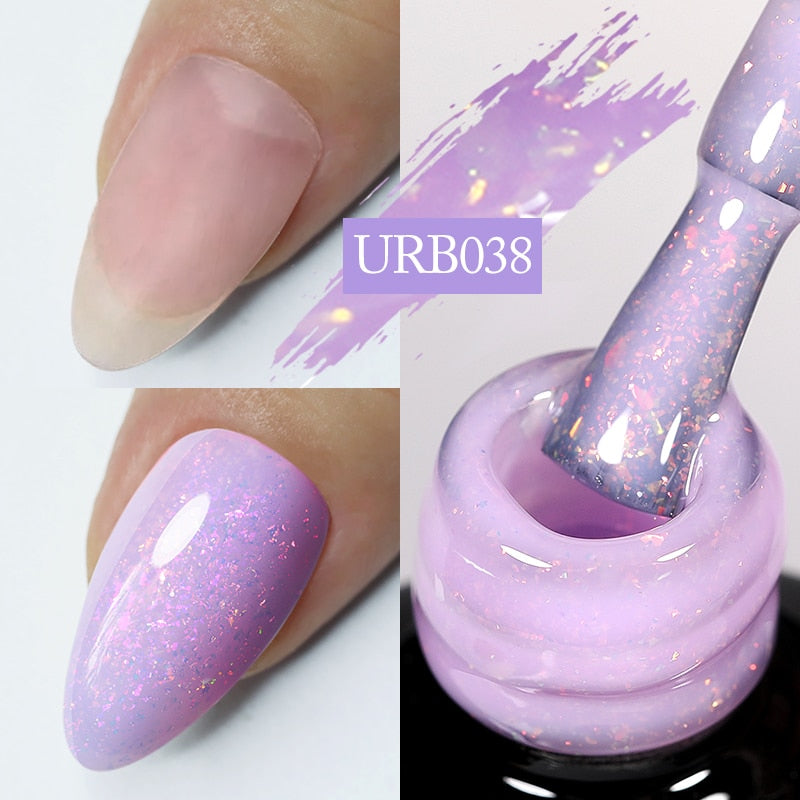 7ml Glitter  Rubber Base Gel Aurora Chameleon Pink Gold Flakes Varnish Soak Off Semi Permanent UV Gels Polish