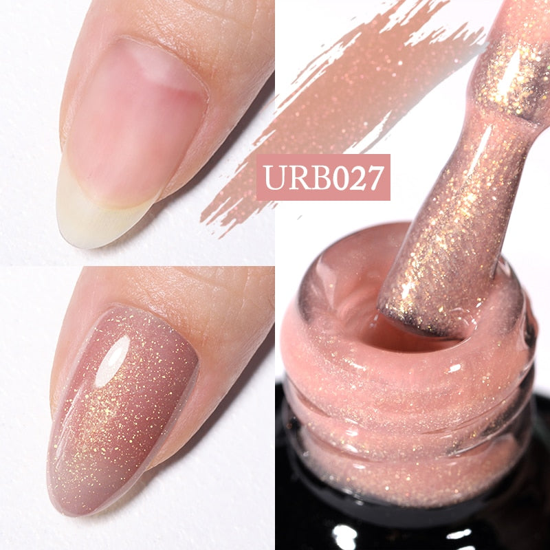 7ml Glitter  Rubber Base Gel Aurora Chameleon Pink Gold Flakes Varnish Soak Off Semi Permanent UV Gels Polish