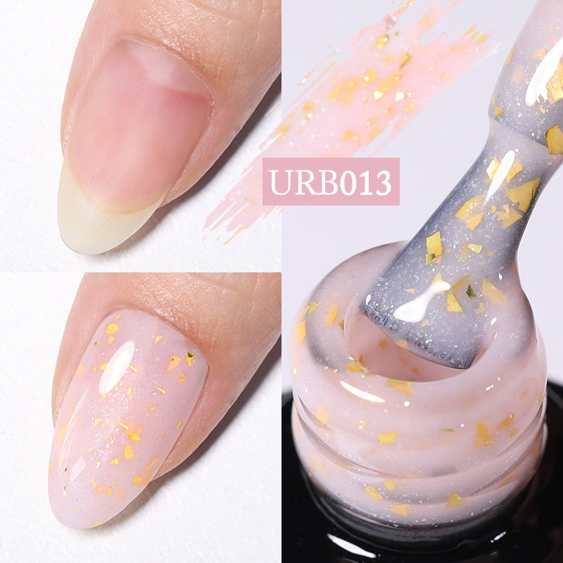 7ml Glitter  Rubber Base Gel Aurora Chameleon Pink Gold Flakes Varnish Soak Off Semi Permanent UV Gels Polish