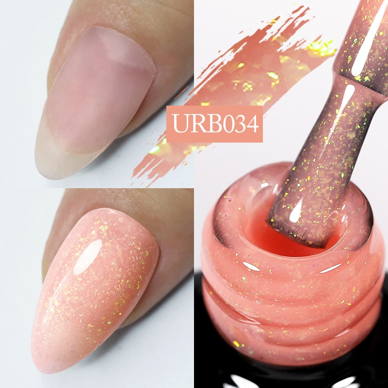 7ml Glitter  Rubber Base Gel Aurora Chameleon Pink Gold Flakes Varnish Soak Off Semi Permanent UV Gels Polish