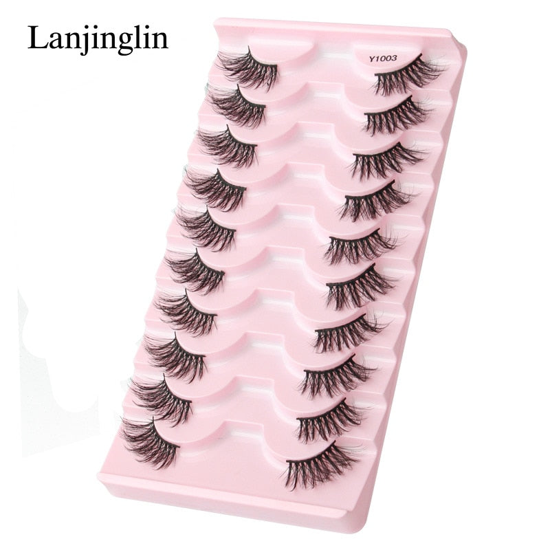 Half Eey Lashes 3/5/10 Pairs New Faux Mink Lashes Natural False Eyelashes Wispy Fluffy Eyelash Extension Makeup Half Lashes Tool