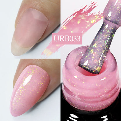 7ml Glitter  Rubber Base Gel Aurora Chameleon Pink Gold Flakes Varnish Soak Off Semi Permanent UV Gels Polish