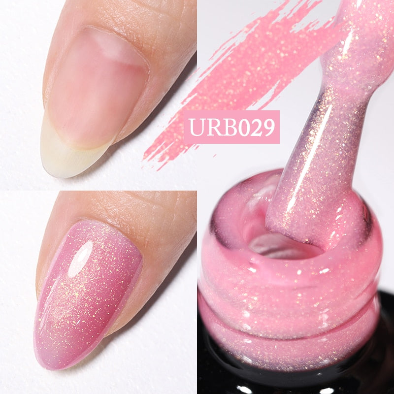 7ml Glitter  Rubber Base Gel Aurora Chameleon Pink Gold Flakes Varnish Soak Off Semi Permanent UV Gels Polish