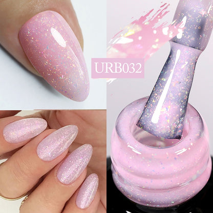 7ml Glitter  Rubber Base Gel Aurora Chameleon Pink Gold Flakes Varnish Soak Off Semi Permanent UV Gels Polish